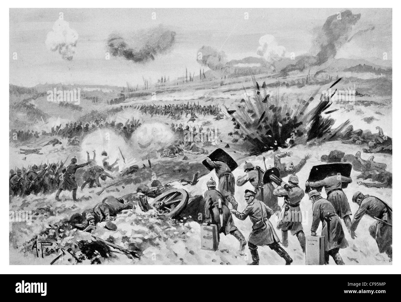 Battle of Verdun opening major battle German and French armies Western Front hilly terrain Stock Photo