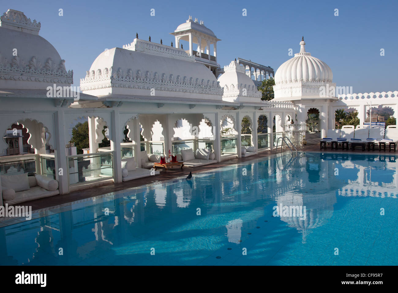 Pool and terrace Hotel Udai Kothi Stock Photo