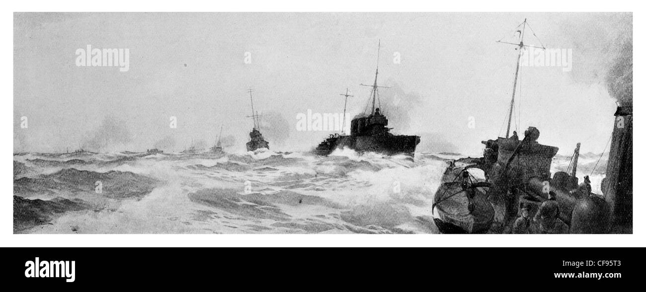British Destroyers North Sea rough weather storm force Stock Photo