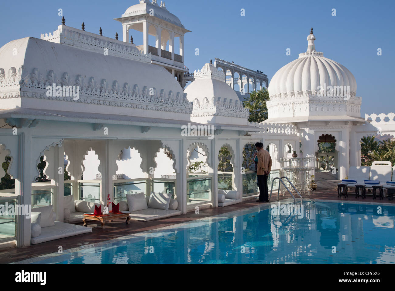 Pool and terrace Hotel Udai Kothi Stock Photo