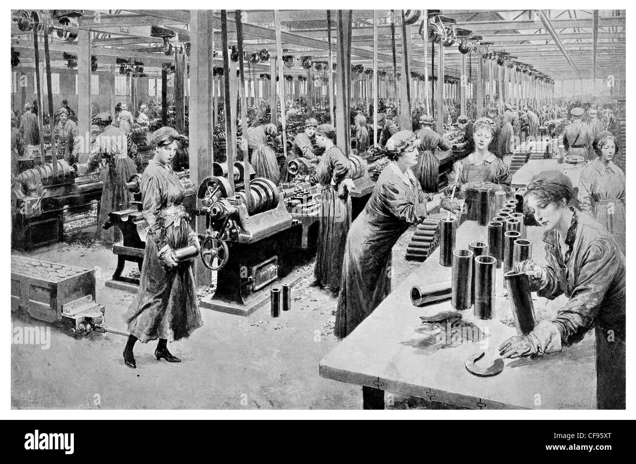 Woman Munition Workers in a Shell bomb weapon Factory Stock Photo