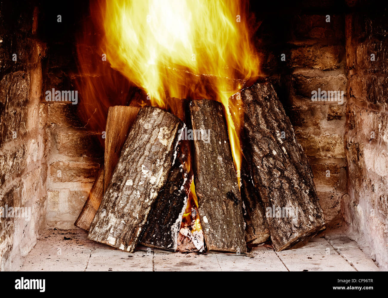 Close image of fire in the fireplace Stock Photo - Alamy