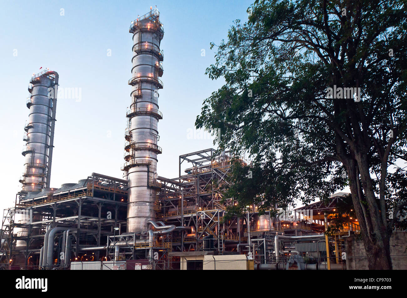 A methanol plant in San Fernando. Methanol is a common industrial chemical blended liquid transportation fuel. Stock Photo