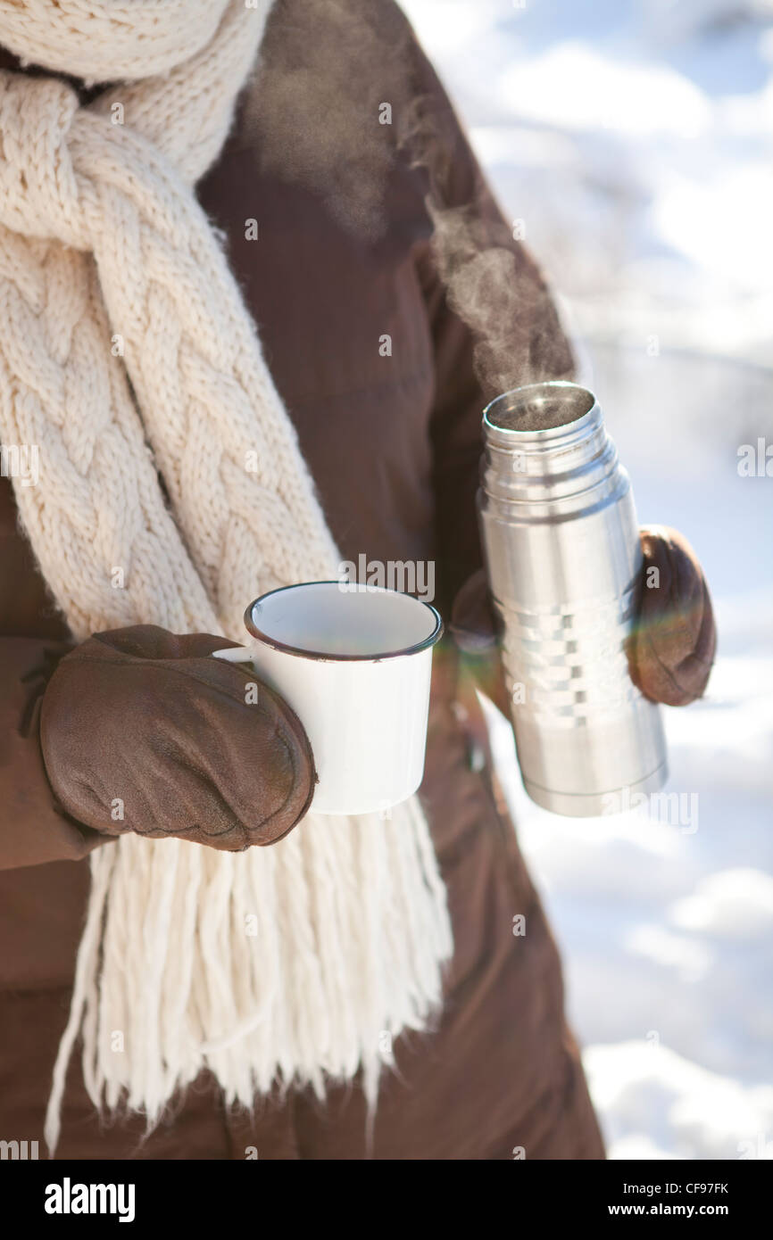 https://c8.alamy.com/comp/CF97FK/mug-and-thermos-of-hot-chocolate-on-a-cold-winter-day-CF97FK.jpg