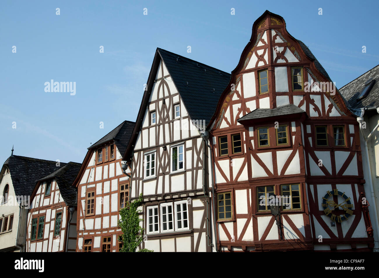 There are historic half timbered houses in the old town of Limburg an der Lahn, in Hesse Stock