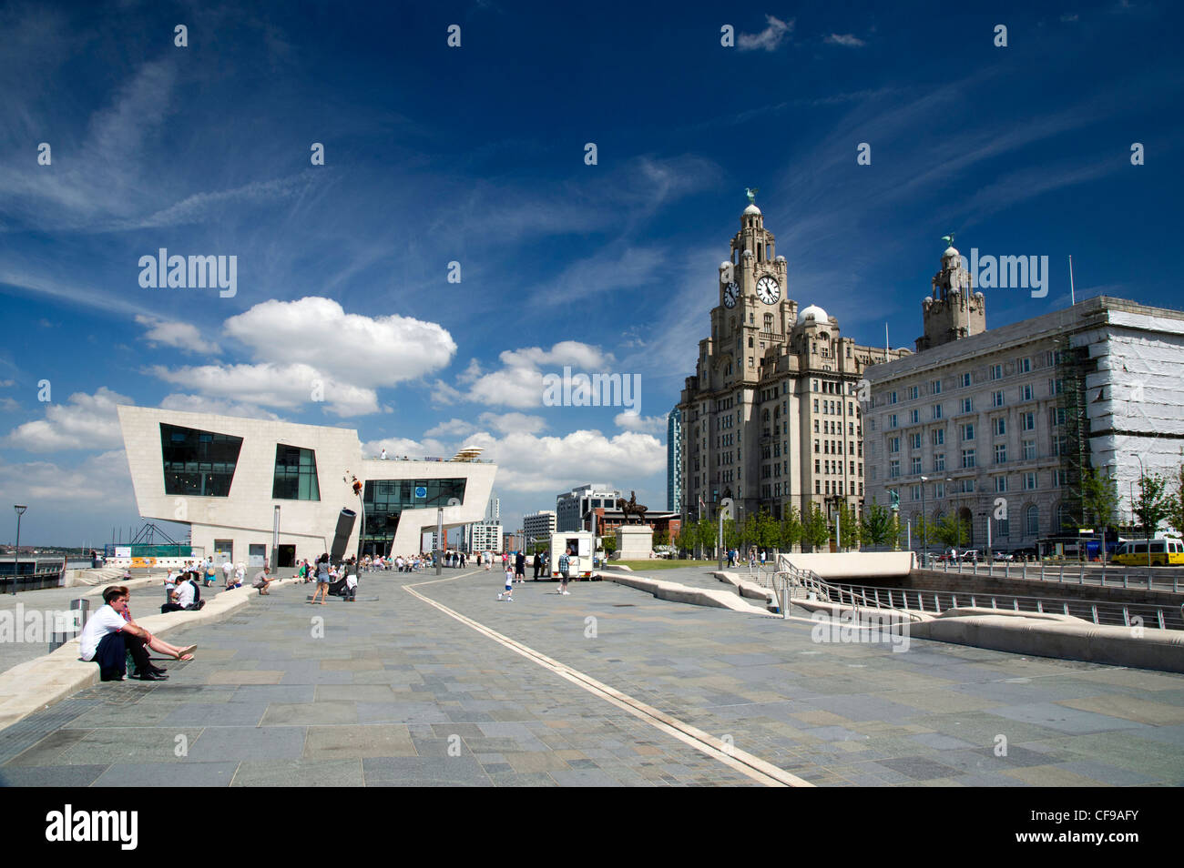The Three Graces Royal Liver Building Cunard Building Mersey Docks and Harbour Board UNESCO world heritage site. Stock Photo
