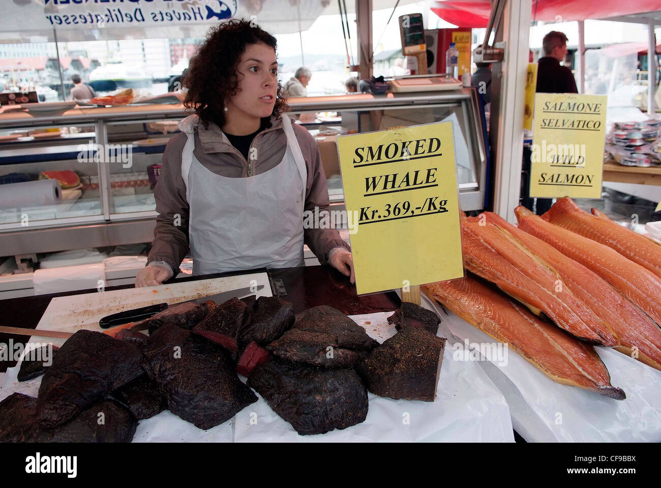 NORWAY Bergen Fish Market selling smoked whale and smoked wild salmon Stock  Photo - Alamy