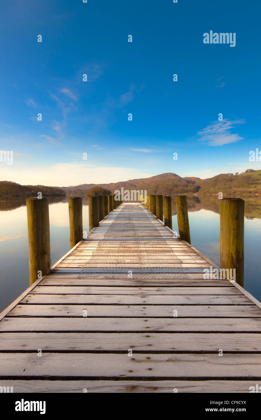 A pier on the Eastern shore of Coniston Water in the English Lake District Stock Photo