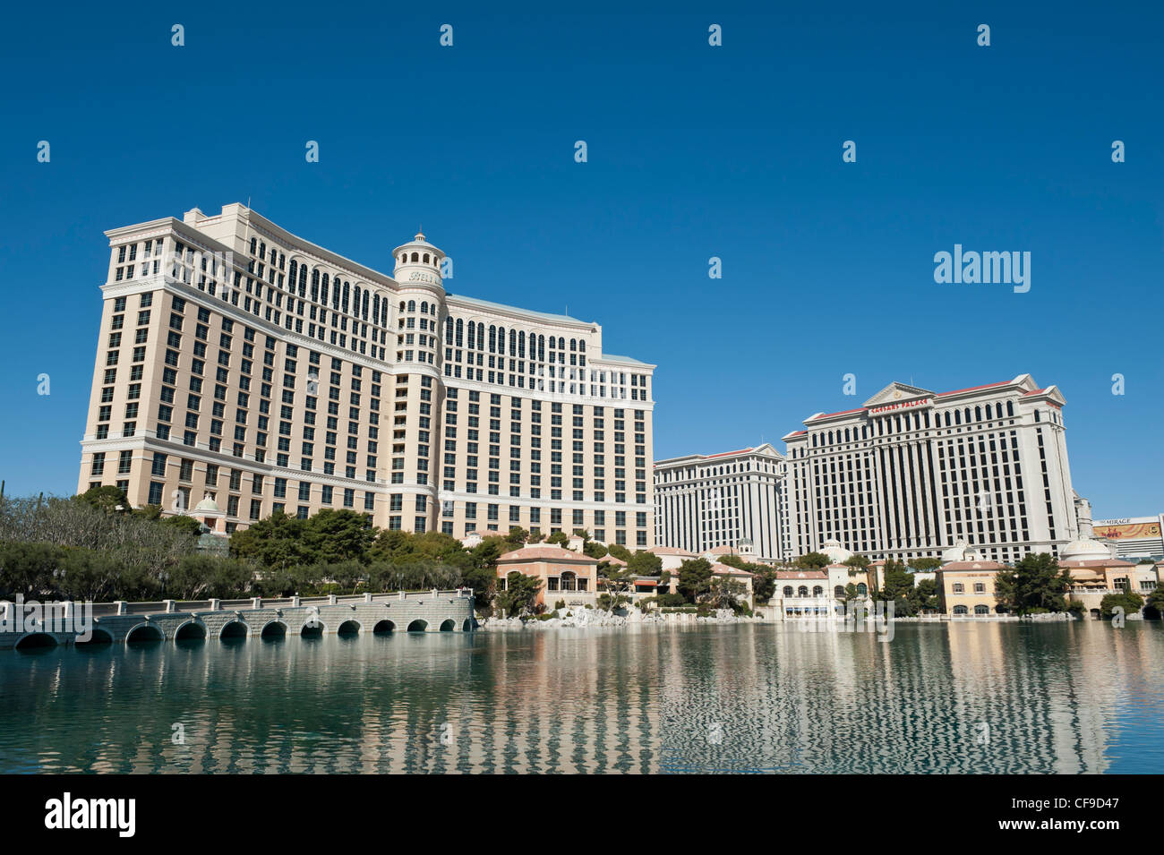 The Bellagio and Caesars Palace Luxury Hotels in Las Vegas, USA Stock Photo