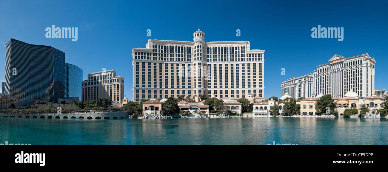 The Cosmopolitan, The Bellagio  and Caesars Palace Luxury Hotels and Casino's on the Las Vegas Boulevard or The Strip, USA Stock Photo