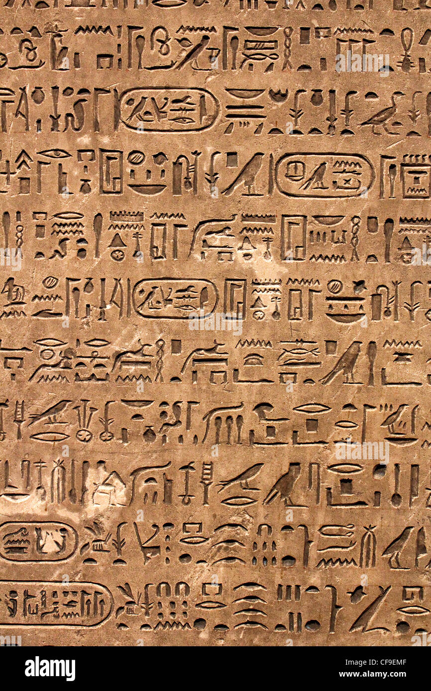 Ancient egyptian hieroglyphics on the wall Stock Photo