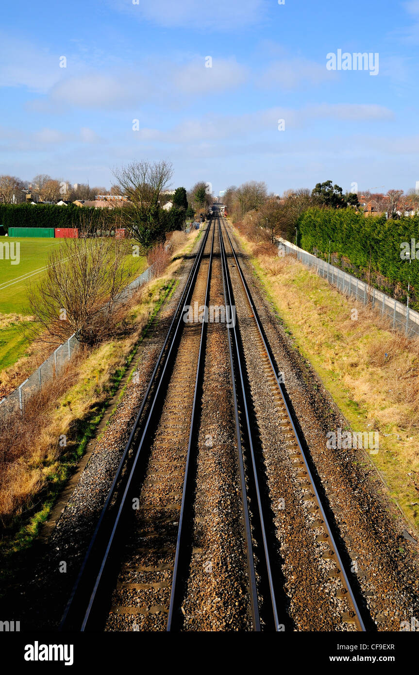 Railway lines disappearing into distance Stock Photo Alamy