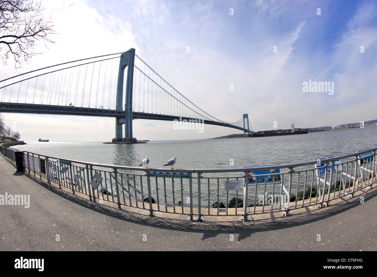 Verrazano Narrows Bridge connecting Brooklyn and Staten Island over New York harbor New York City Stock Photo