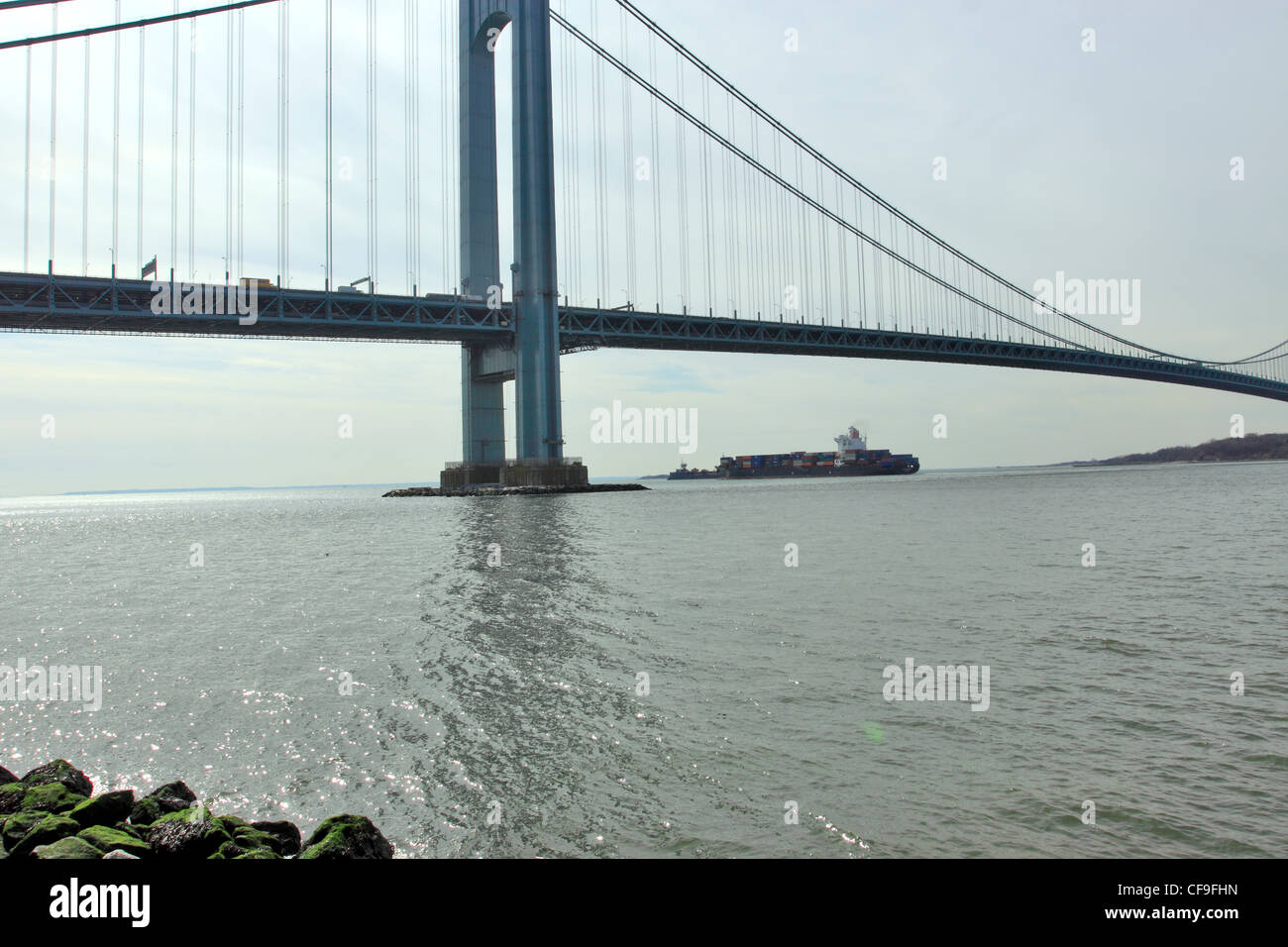 Verrazano Narrows Bridge connecting Brooklyn and Staten Island over New York harbor New York City Stock Photo