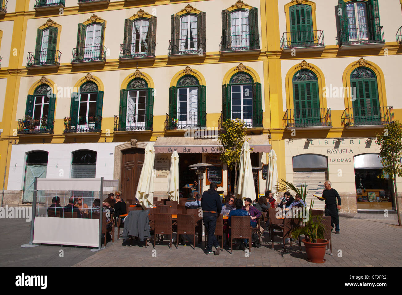 Bar restaurant terraces at Plaza de la Merced square central Malaga  Andalusia Spain Europe Stock Photo - Alamy