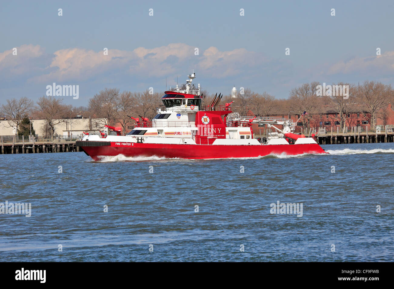 New York City Fire Department boat in New York harbor off of Red Hook Brooklyn Stock Photo