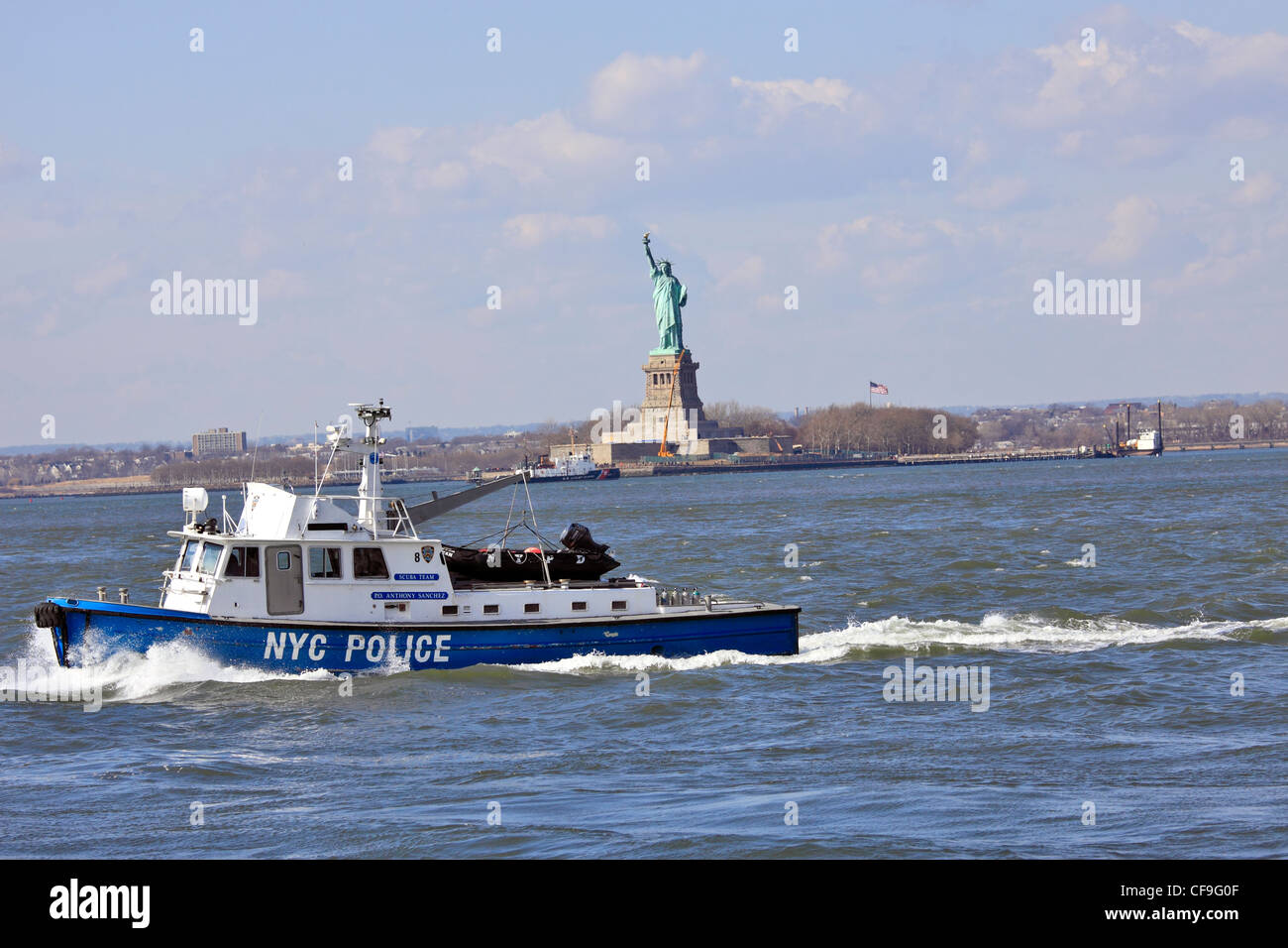 New York City Police Department boat in New York harbor off of Red Hook Brooklyn Stock Photo