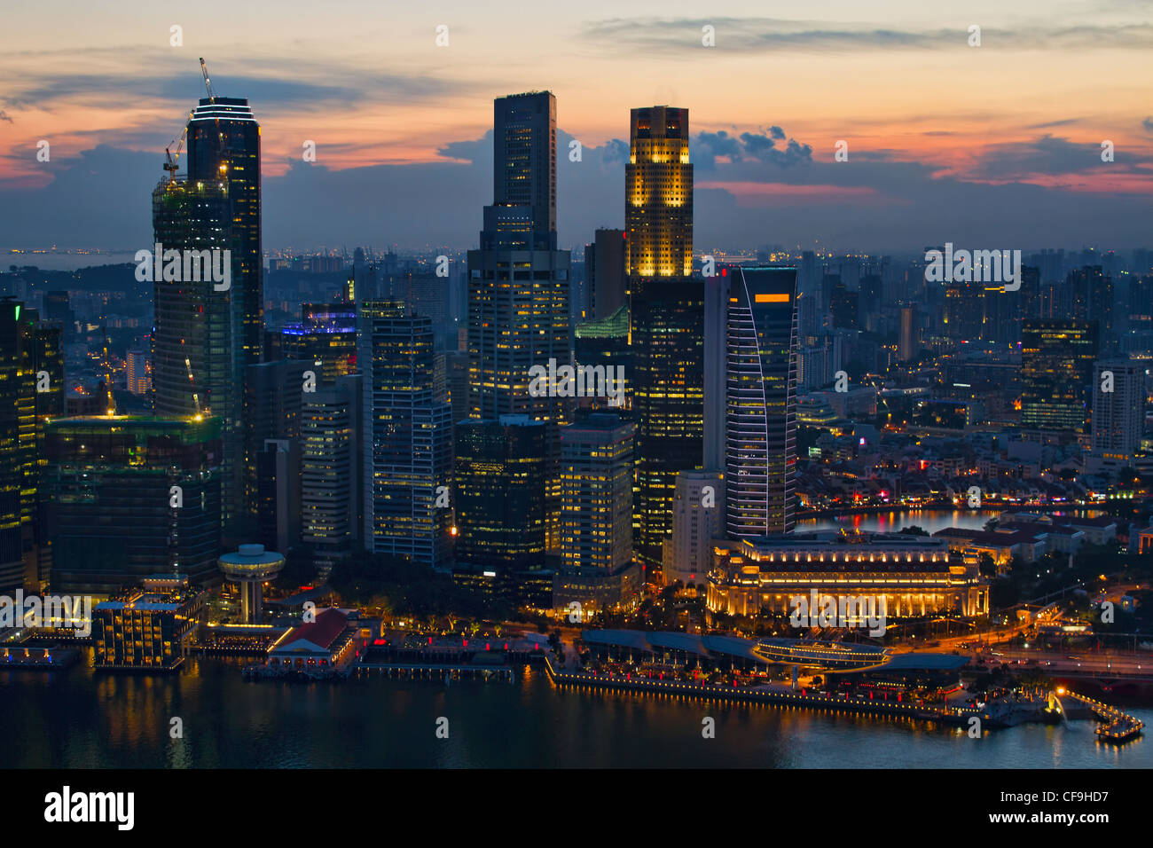 Sunset Over Singapore City Skyline Aerial View Stock Photo - Alamy