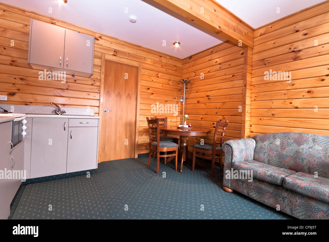 Lodge apartment interior detail. Fox Glacier Lodge, Fox Glacier, West Coast, South Island, New Zealand. Stock Photo