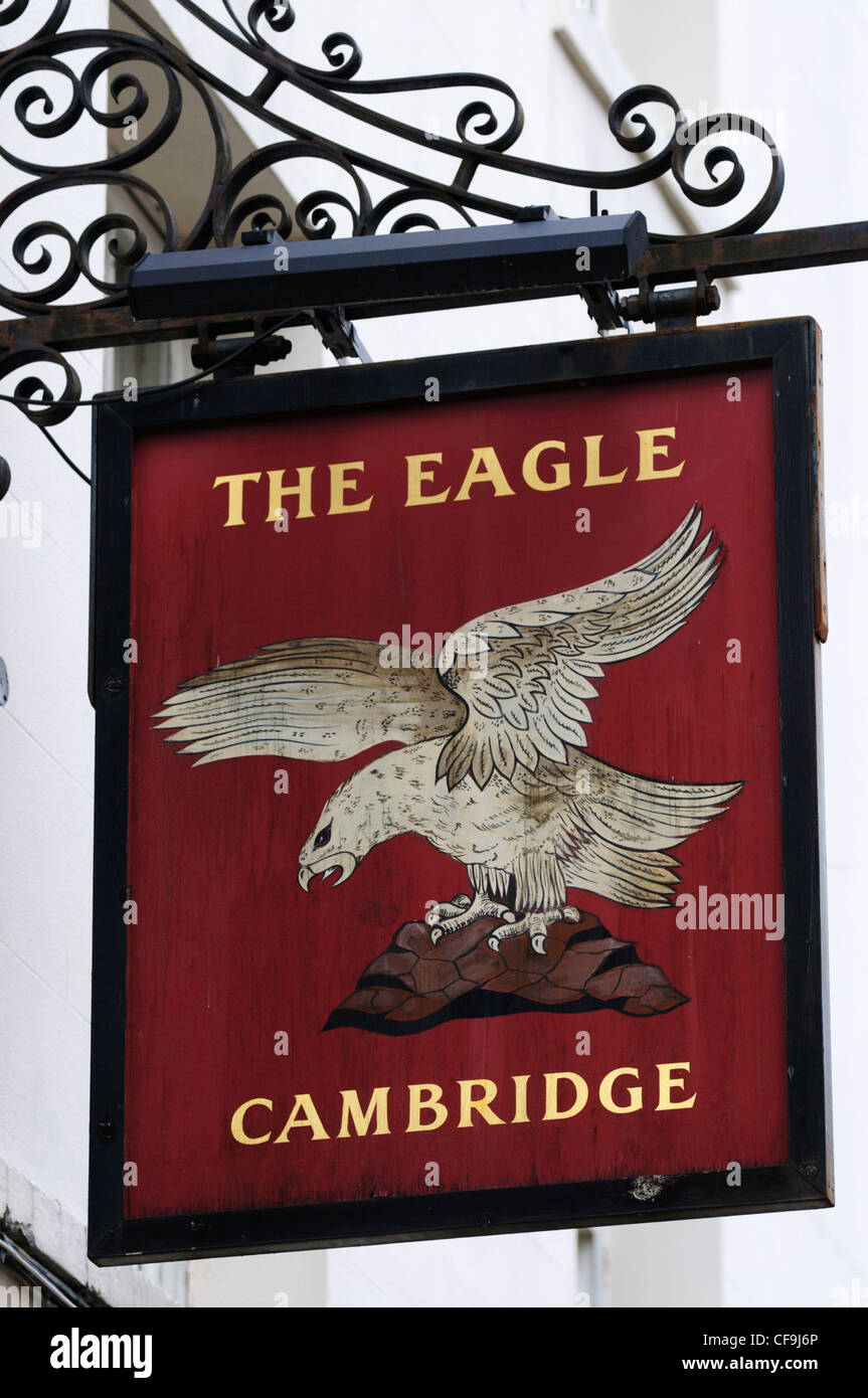 The Eagle Pub Sign, Benet Street, Cambridge, England, UK Stock Photo