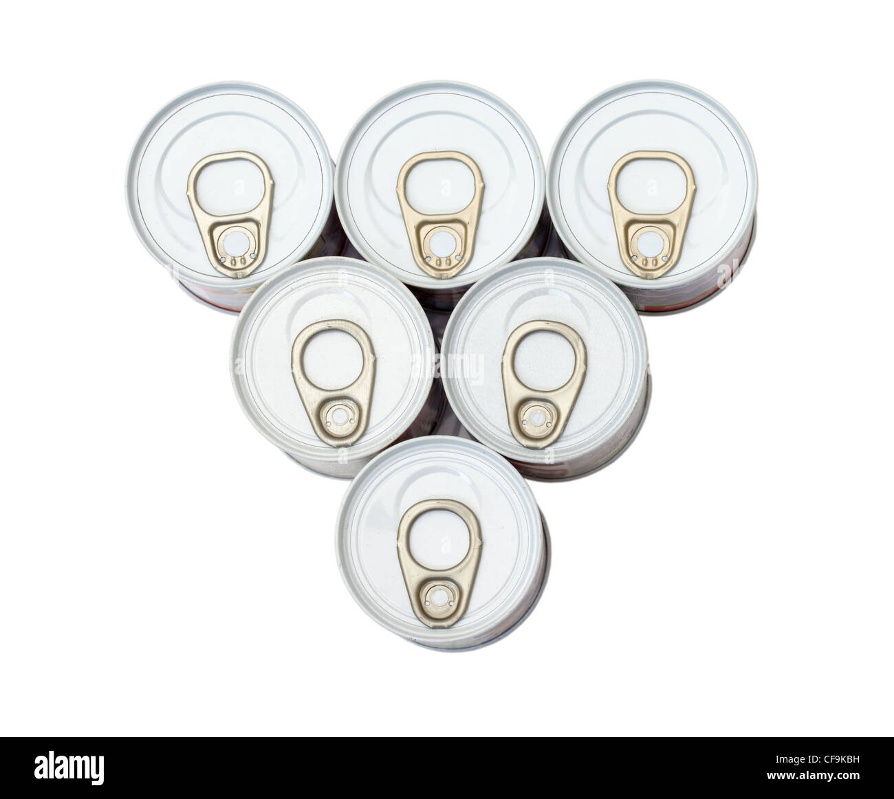 aluminum cans and ring pull, top view Stock Photo