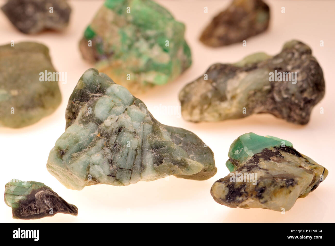 Rough uncut emeralds from Brazil Stock Photo