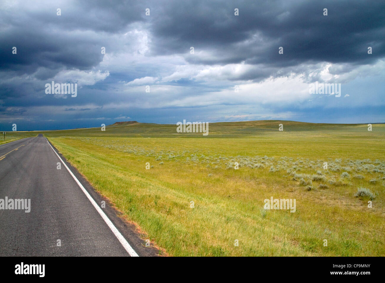 Low clouds over the high plains desert near Gillette, Wyoming, USA. Stock Photo