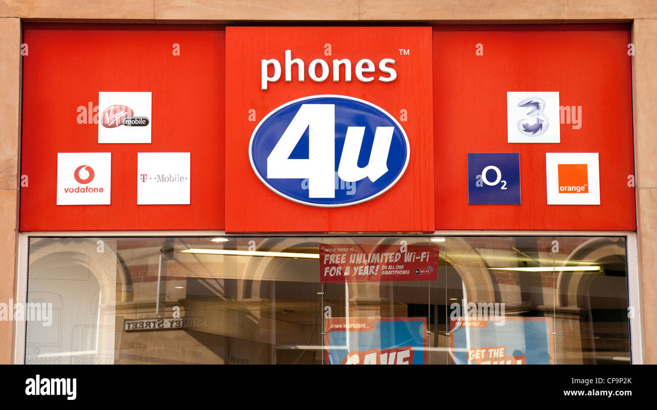 Phones 4U store sign, Cambridge UK Stock Photo