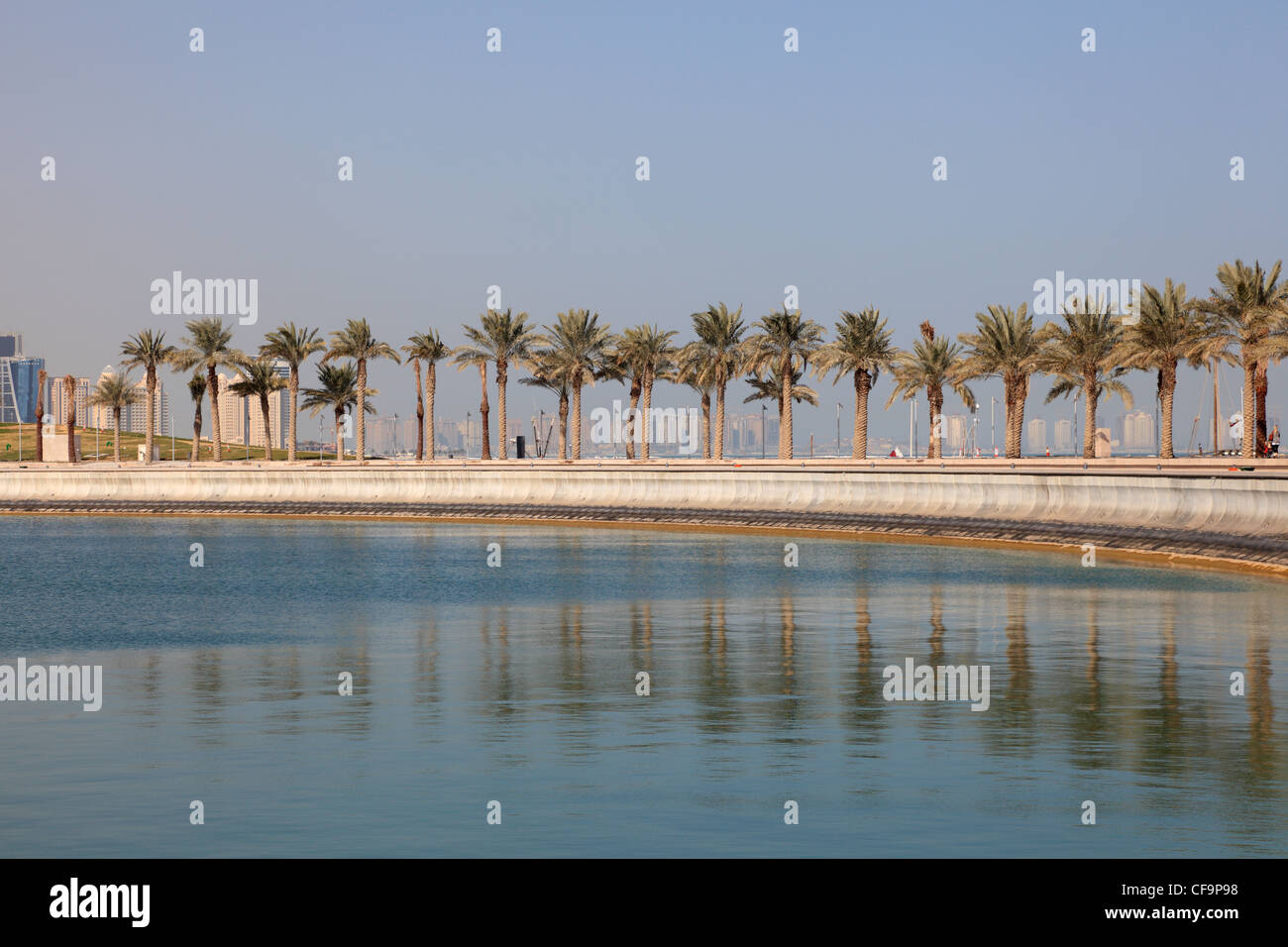 Palm trees promenade in Doha, Qatar Stock Photo