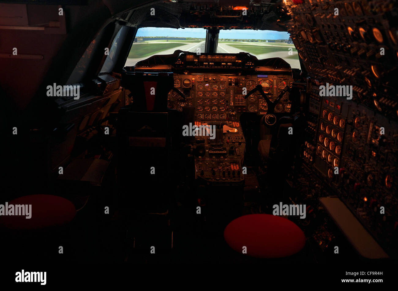 Cockpit of  Concorde Simulator at Brooklands Museum. Stock Photo