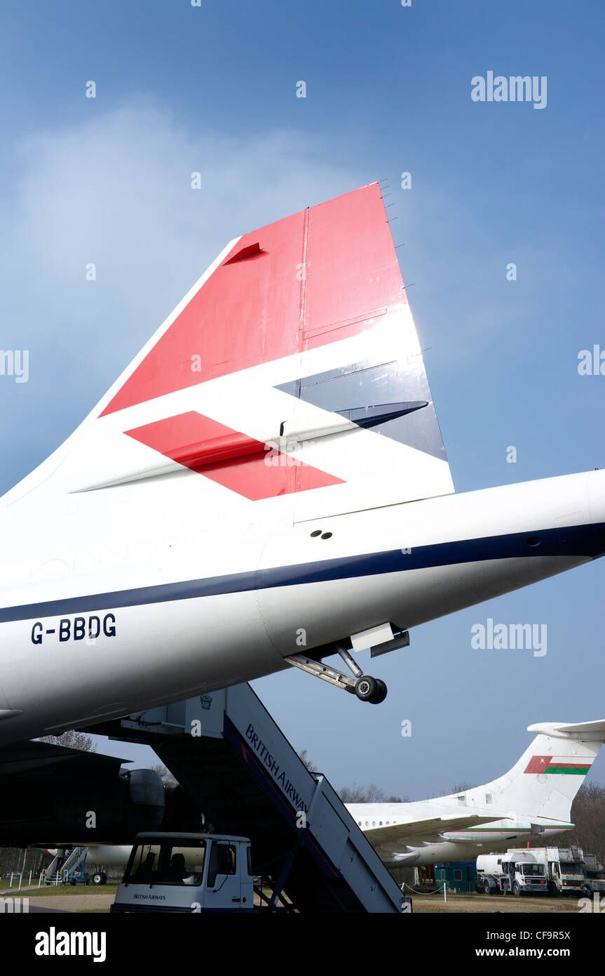 Tail Fin of Concorde G-BBDG at Brooklands Museum. Stock Photo