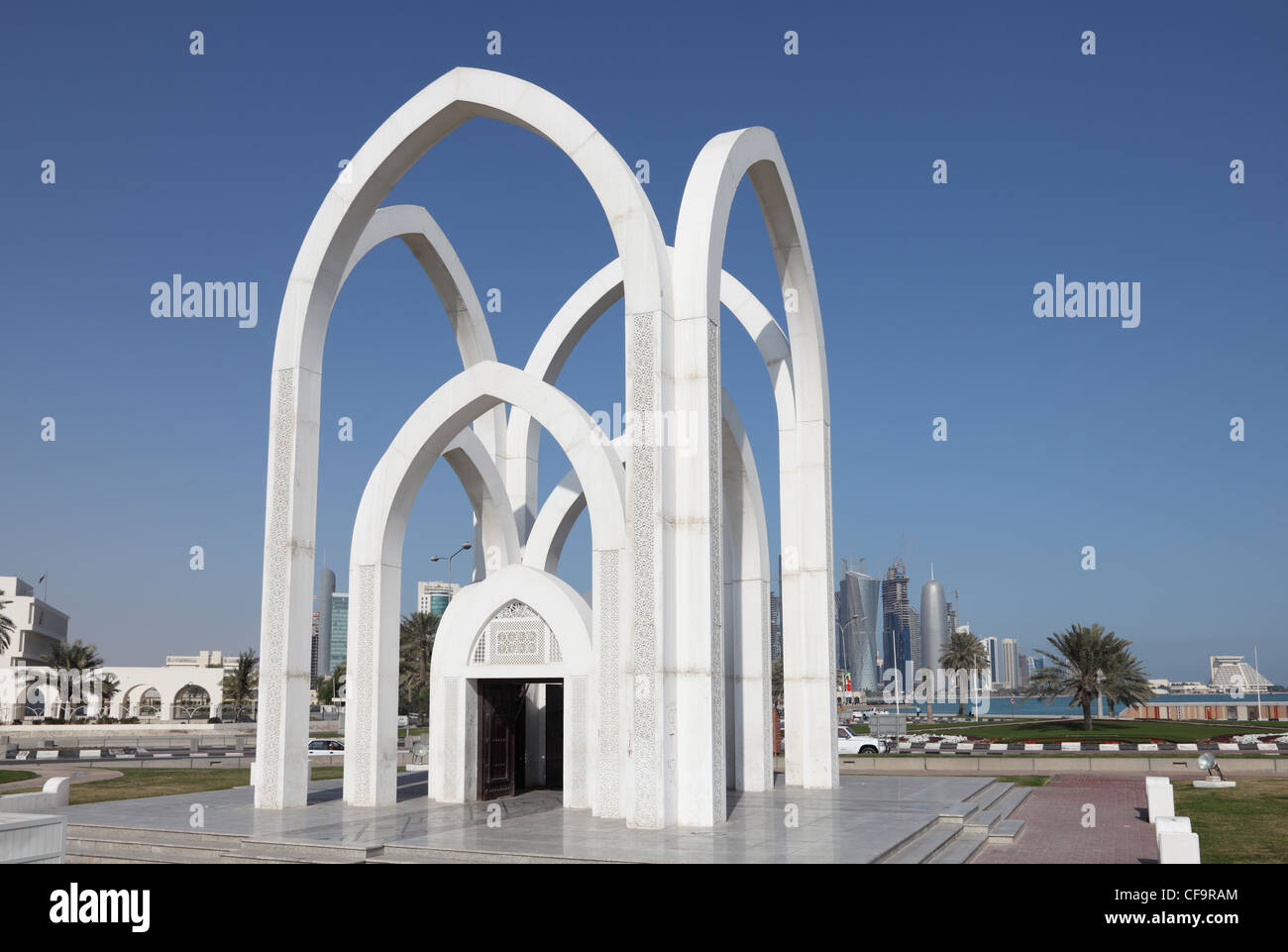 Qatari Monuments Islamic monument in the city of Doha, Qatar Stock Photo - Alamy