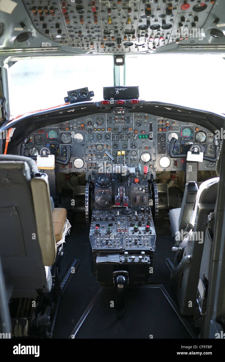 The flight deck of Concorde G-BBDG at Brooklands Museum. Stock Photo