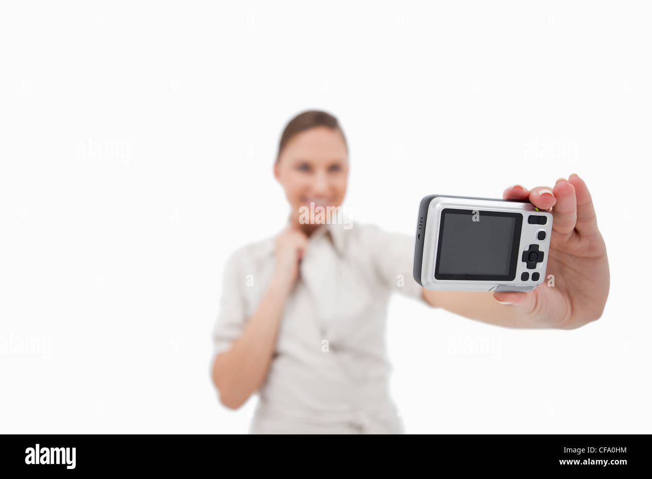 Businesswoman taking a picture of herself Stock Photo