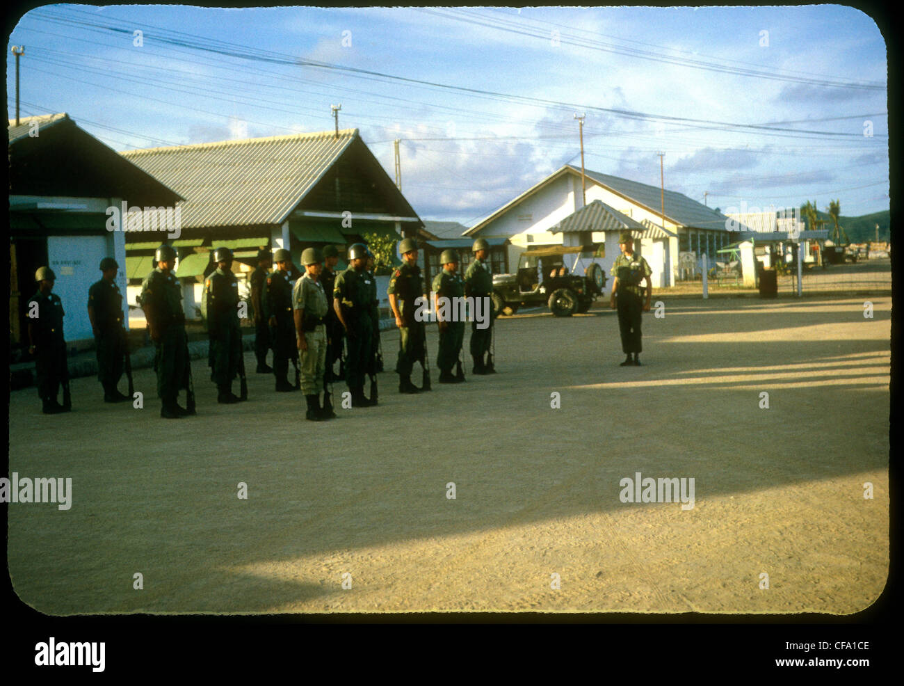 Members of MACV army unit at attention during inspection US Vietnam War Stock Photo