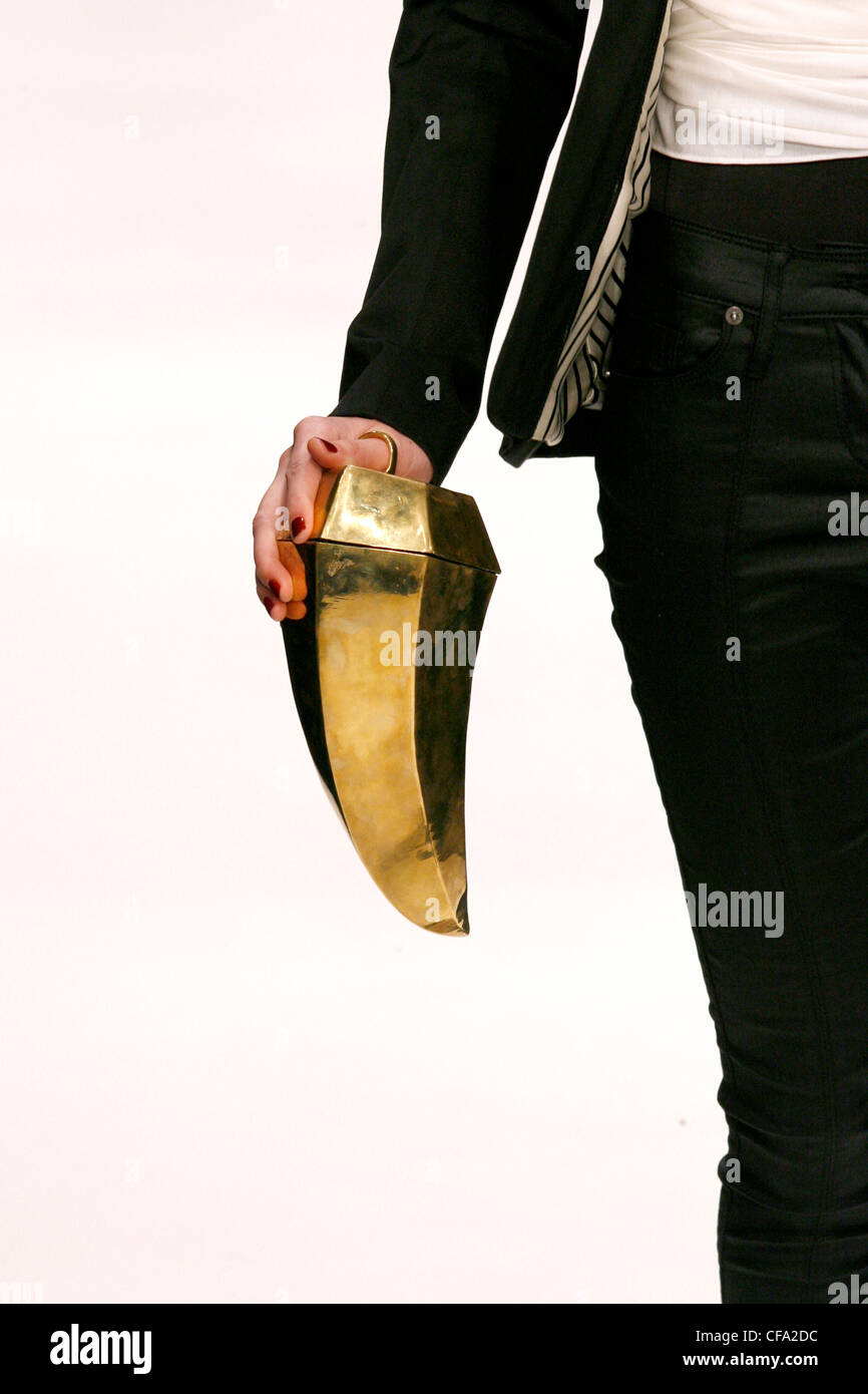 Detail image of horn shaped gold clutch bag Stock Photo