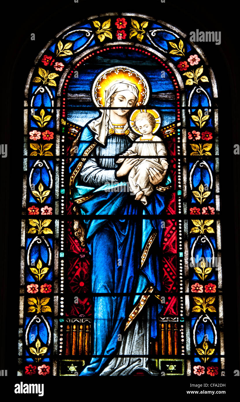 Stained glass window in the Christ Memorial Episcopal Church of Kauai. This scene shows the