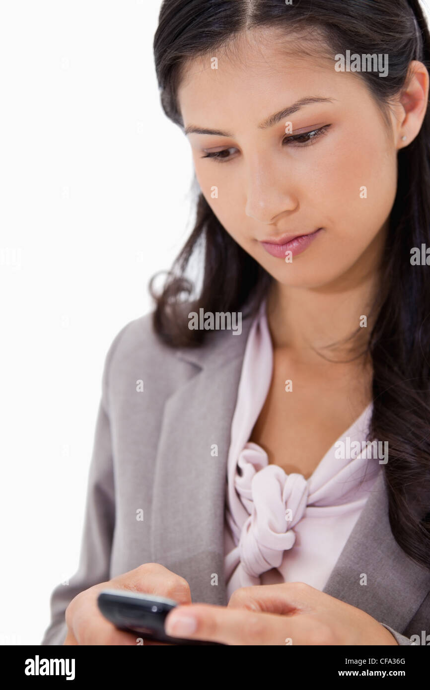 Woman typing text message Stock Photo - Alamy