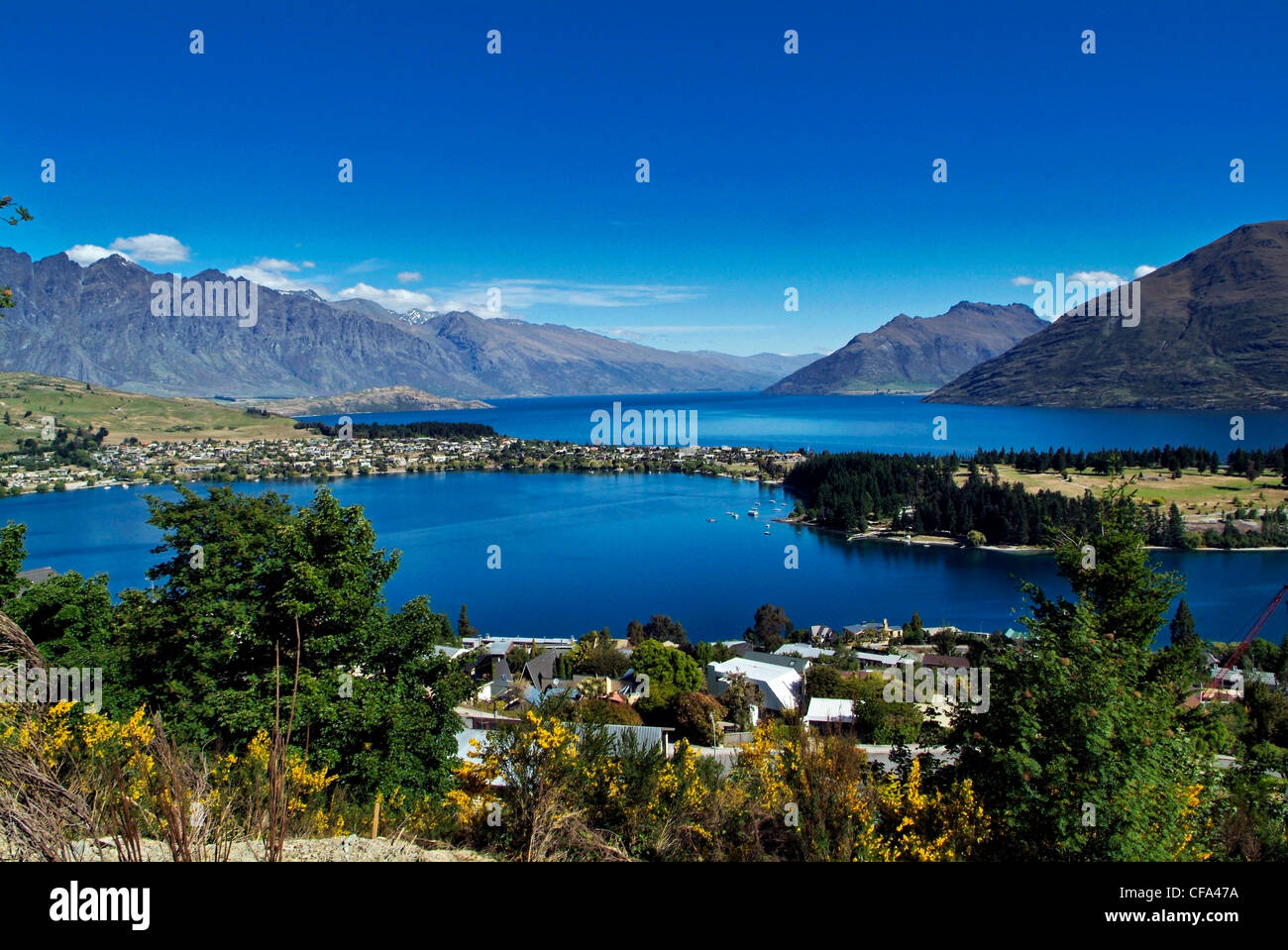 New Zealand, South Island, Queenstown on Lake Wakatipu, and the ...