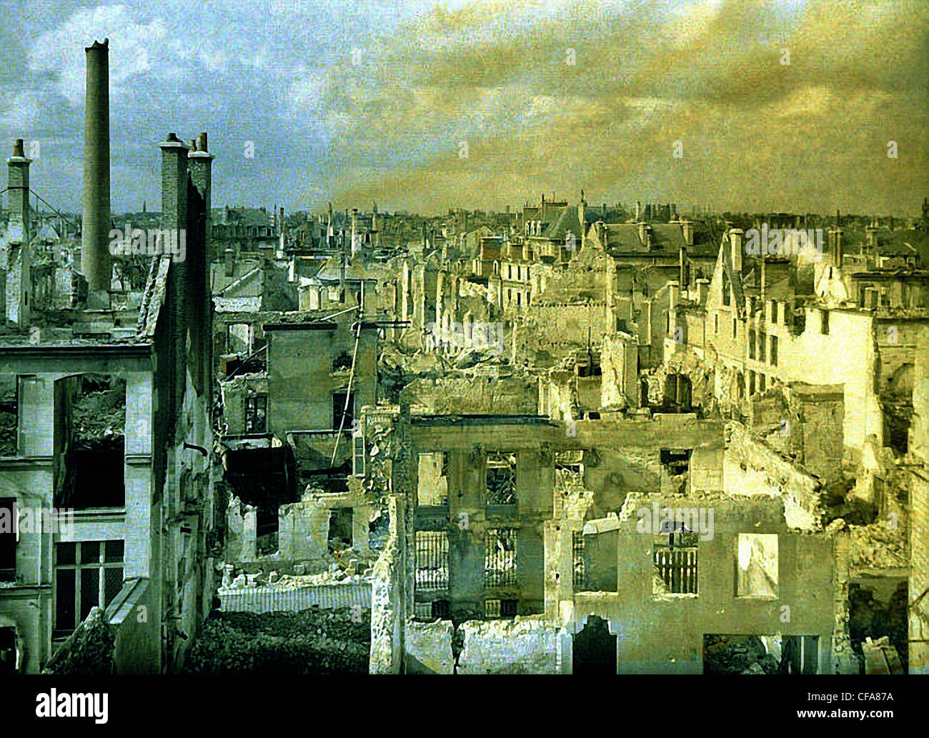 War, Europe, world war I, 1917, Europe, world war, color photo, Autochrome, F. Cuville, western front, remains, ruins, destructi Stock Photo