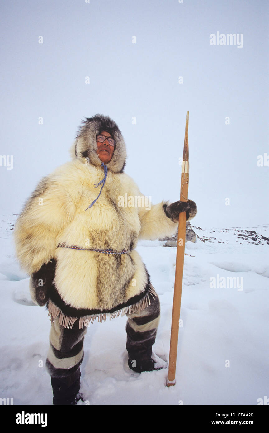 Inuit Elder, Simeonie Aqpik in traditional clothing, Kimmirut, Baffin