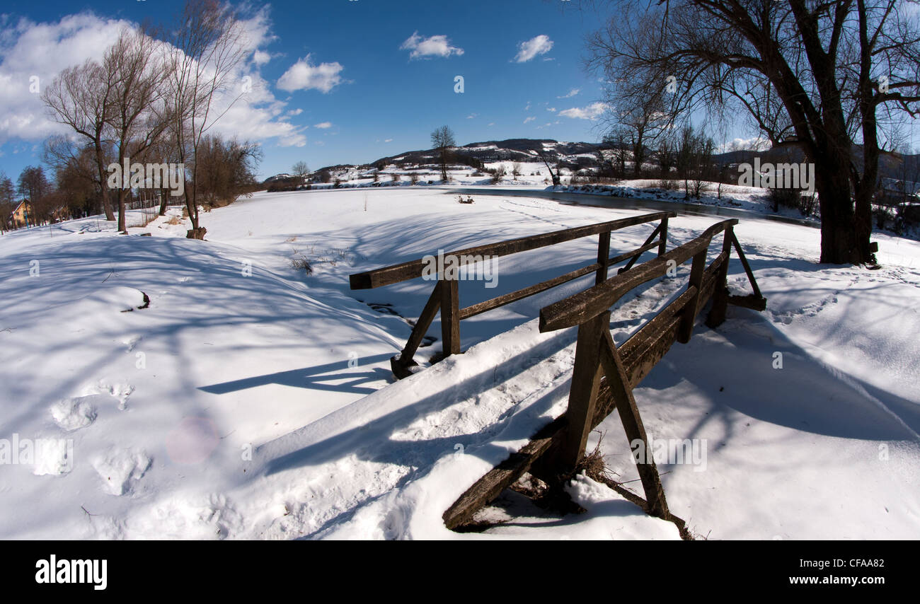 Cold, sunny winter day landscape. Stock Photo