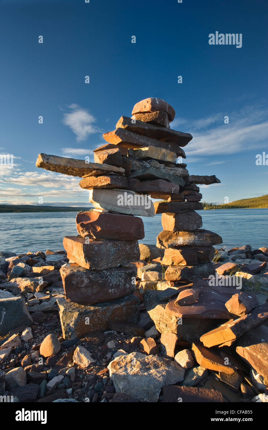 Inukshuk along the shores Of Great Slave Lake, Northwest Territories, Canada. Stock Photo