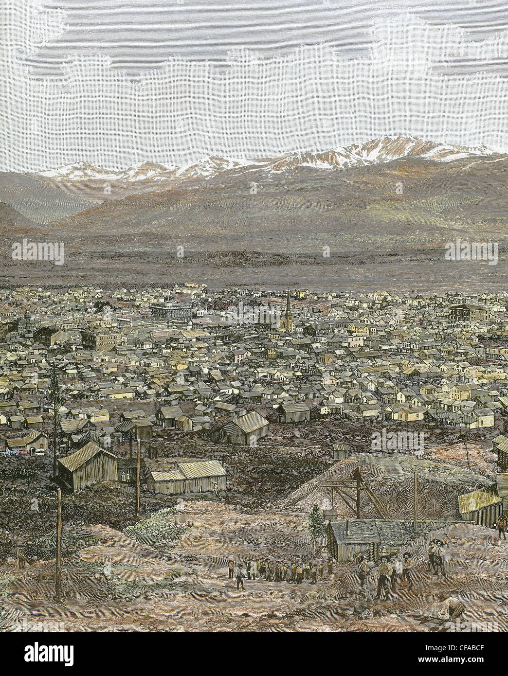 American West. Nineteenth century. Mining town of Leadville, in the Rocky Mountains (Colorado) in 1888. Stock Photo