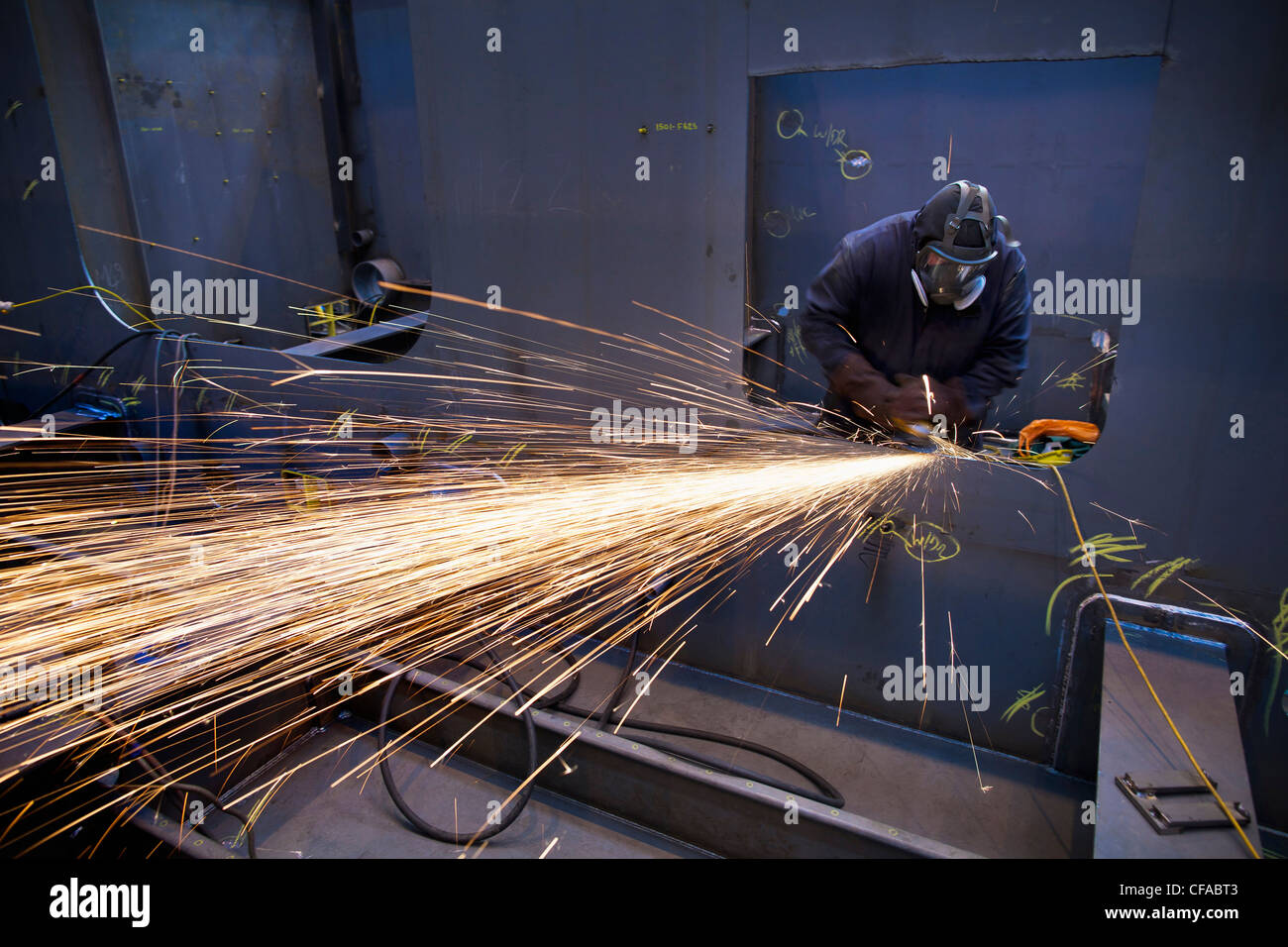 Steel cutter at work in shipyard Stock Photo Alamy