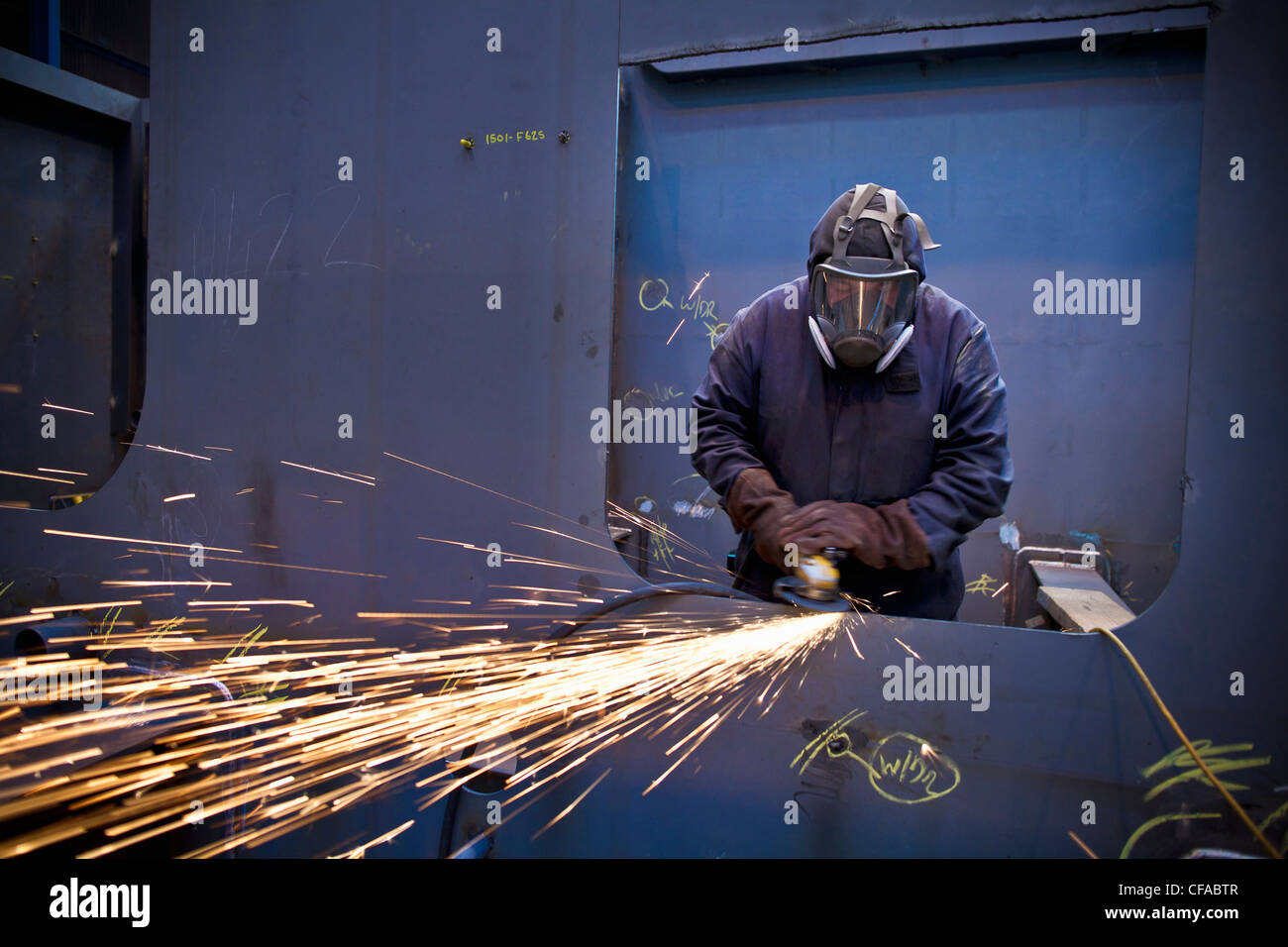 Steel cutter at work in shipyard Stock Photo Alamy