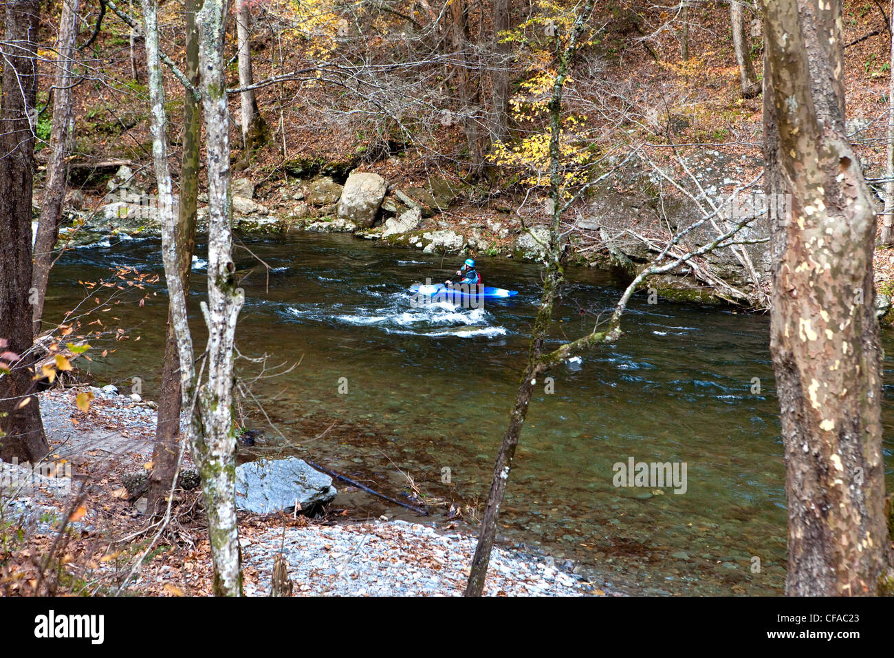Wildwater Kayaking in the rapids of Little River, Great Smoky Mountains National Park, Tennessee