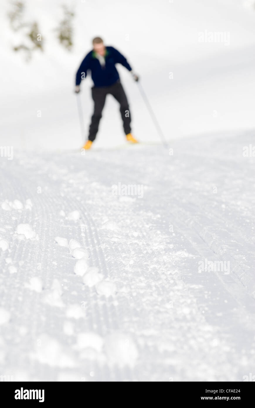 Detail groomed cross country ski trail male skier Stock Photo Alamy