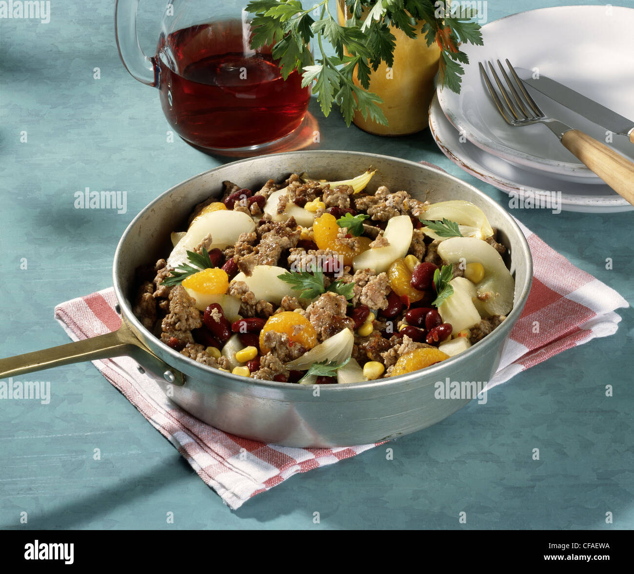 Minced meat with cucumber and kidney beans Stock Photo Alamy