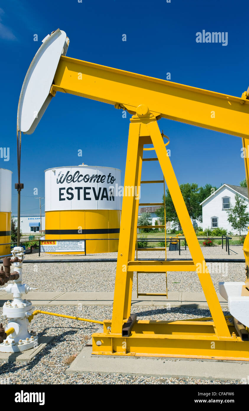 pumpjack and oil storage tank, Estevan, Saskatchewan, Canada Stock
